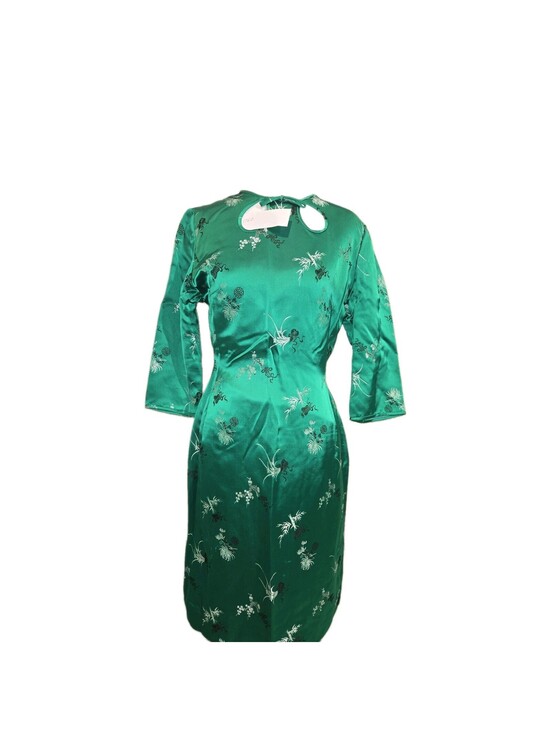 Dresses & Skirts - vintage silk blend dress Emerald Green Embroidered Floral Asian Inspired 90s